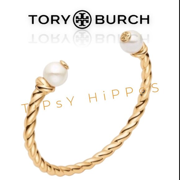 Tory Burch Jewelry - Tory Burch Pearl-Tipped Twisted Gold Cuff Bracelet